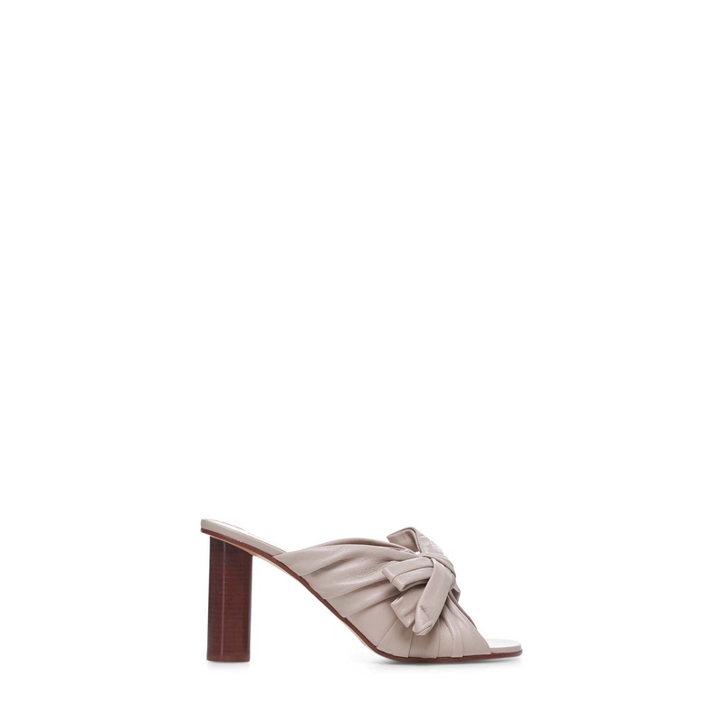 Beige Bow heeled mules|36|37|38|39|40|41