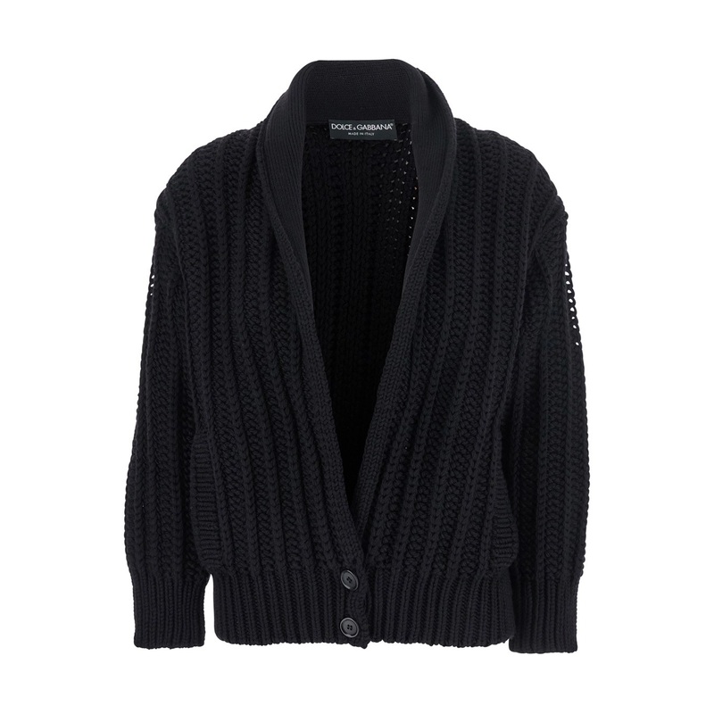 Black Cardigan with Wide Neckline on the Front in Virgin Wool Woman