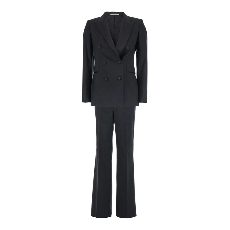 Black Double-Breasted Suit with Peak Revers in Wool Woman