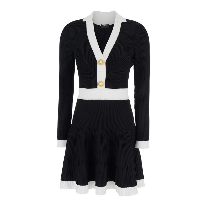 Black Dress with V Neck and Flared Skirt in Viscose Blend Woman