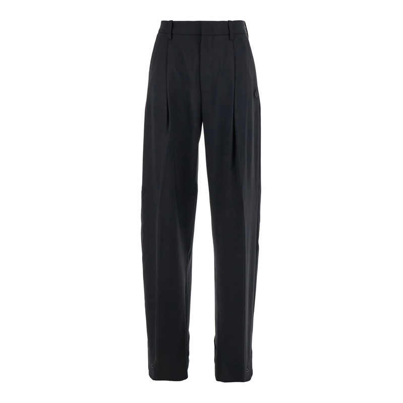 Black Trousers with Pleats on the Front and Side Logo Patch in Stretch Tech Wool Woman