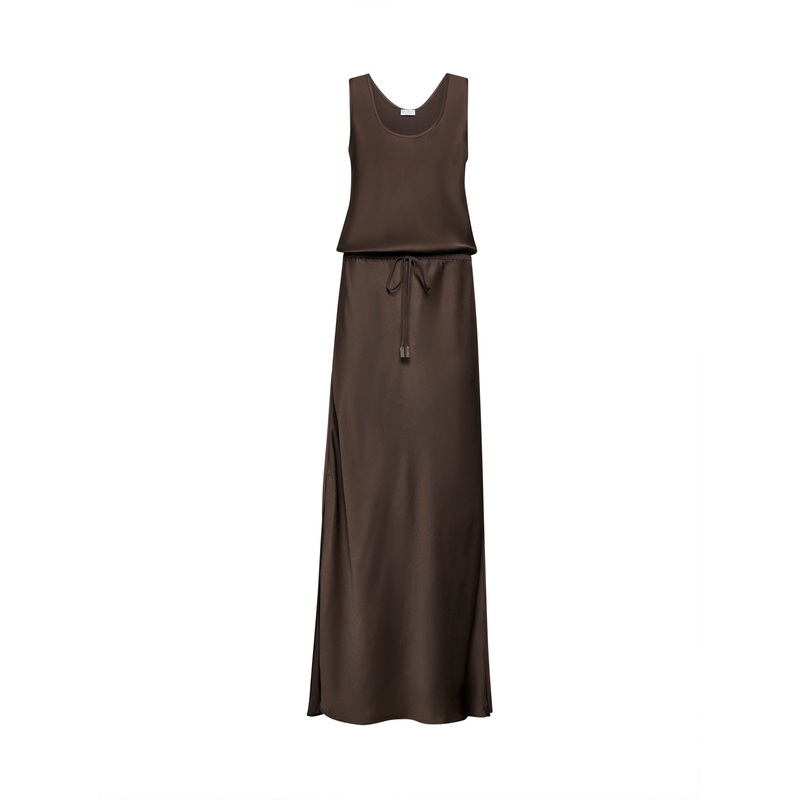 Brown cady satin long dress|M|L