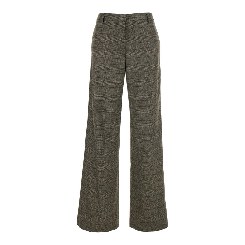 Brown Trousers  with Striped Motif in Wool Woman
