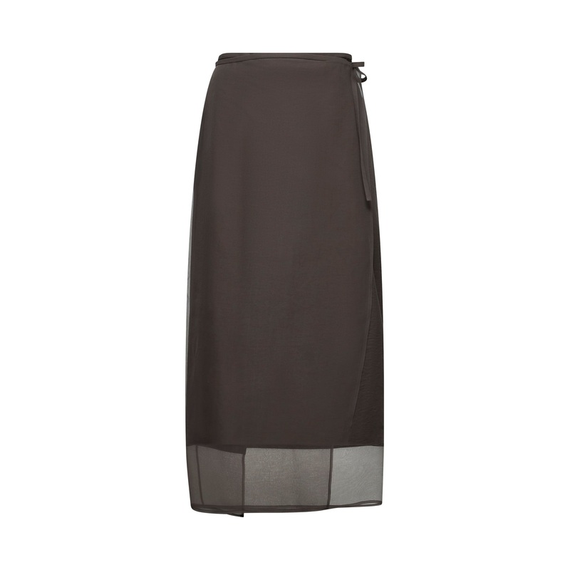 Brown twill and georgette pareo skirt