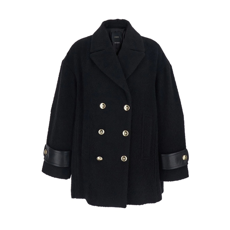 ‘Canederli’ Black Double-Breasted Coat with Wide Notched Revers in Wool Woman