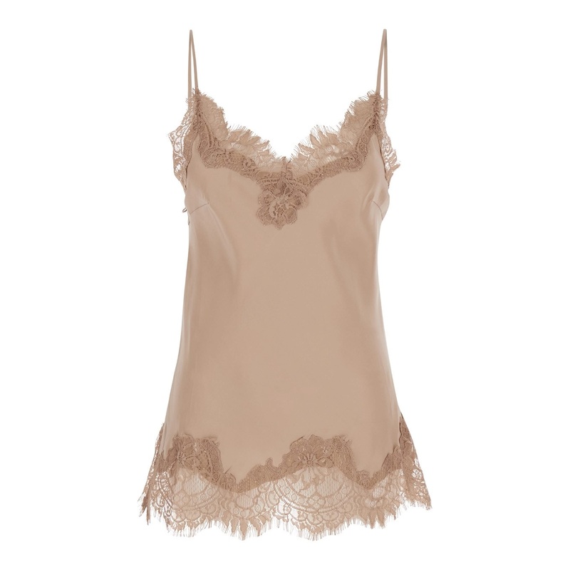‘Coco’ Beige Camie Top with Tonal Lace Trim in Silk Woman