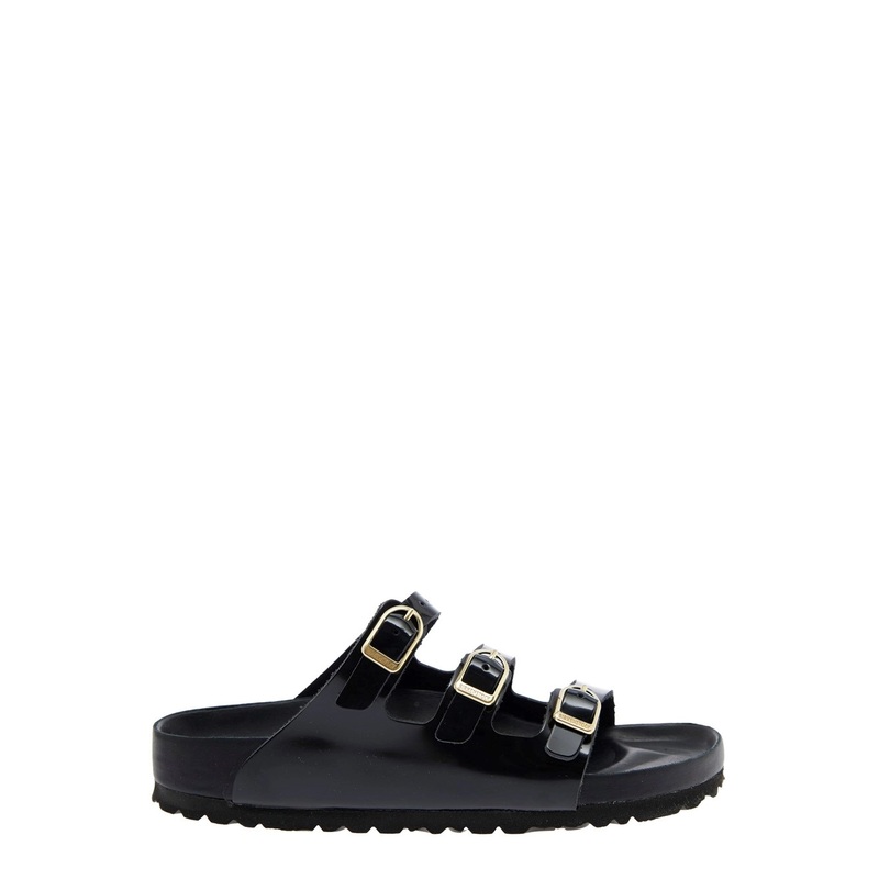 ‘Florida’ Black Sandals with Adjustable Buckle Closure and Three Straps in Leather Woman