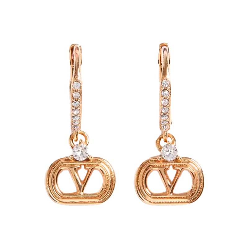 Gold-Colored V-Shaped Earrings with Crystal Decorations in Bronze Woman