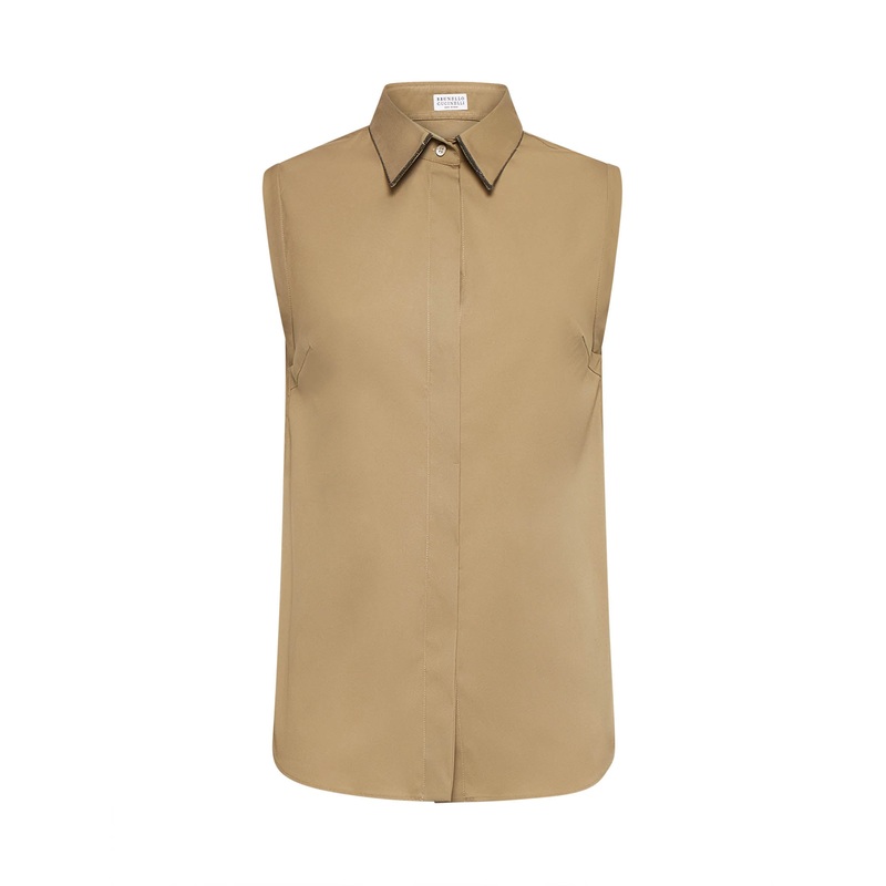 Green Shiny Trim poplin shirt|S|M|L