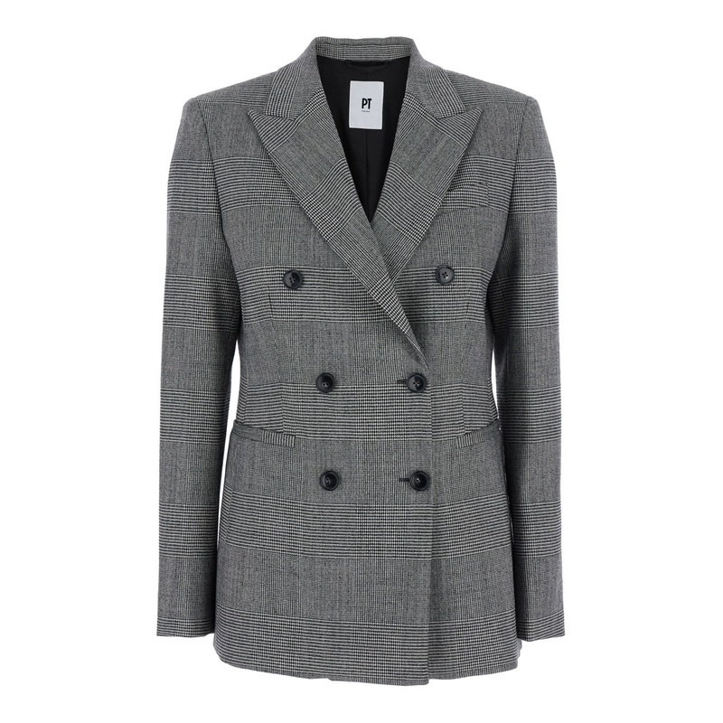 Grey Double-Breasted Jacket with Peak Revers in Wool Blend Woman