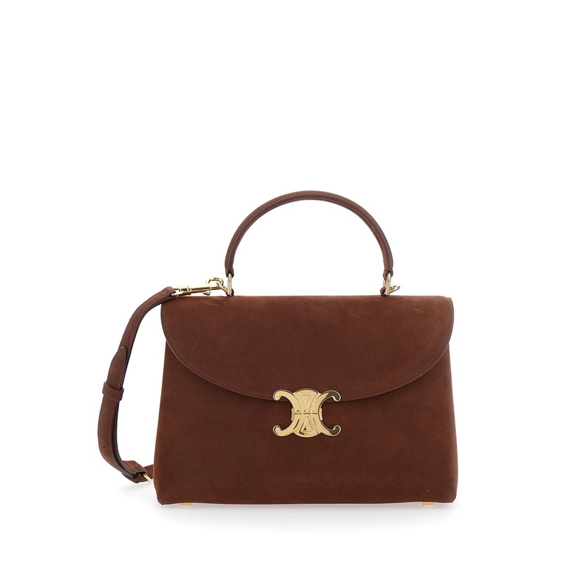 ‘Nino’ Brown Medium Handbag with Adjustable and Removable Shoulder Strap and Triomphe Plaque on the Front in Leather Woman