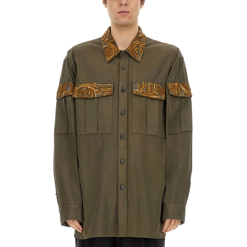 SHIRT WITH EMBROIDERY|BROWN|M|L