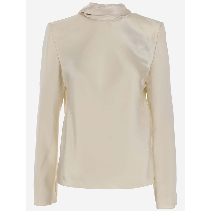 Silk Crepe Satin High-Neck Blouse