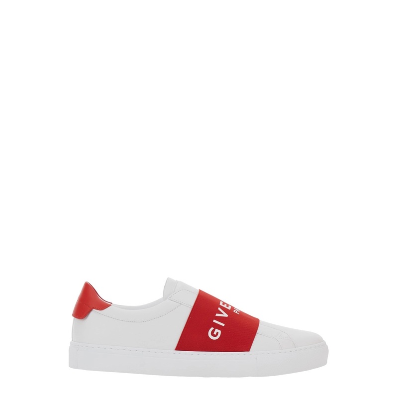 ‘Urban’ White Low Top Sneakers with Contrasting Band with Logo Lettering in Leather Man