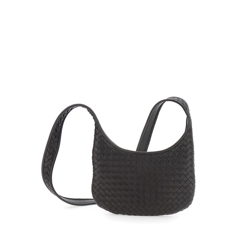 ‘Veneto’ Brown Shoulder Bag with Fixed Shoulder Strap and All-Over Intrecciato Motif in Leather Man