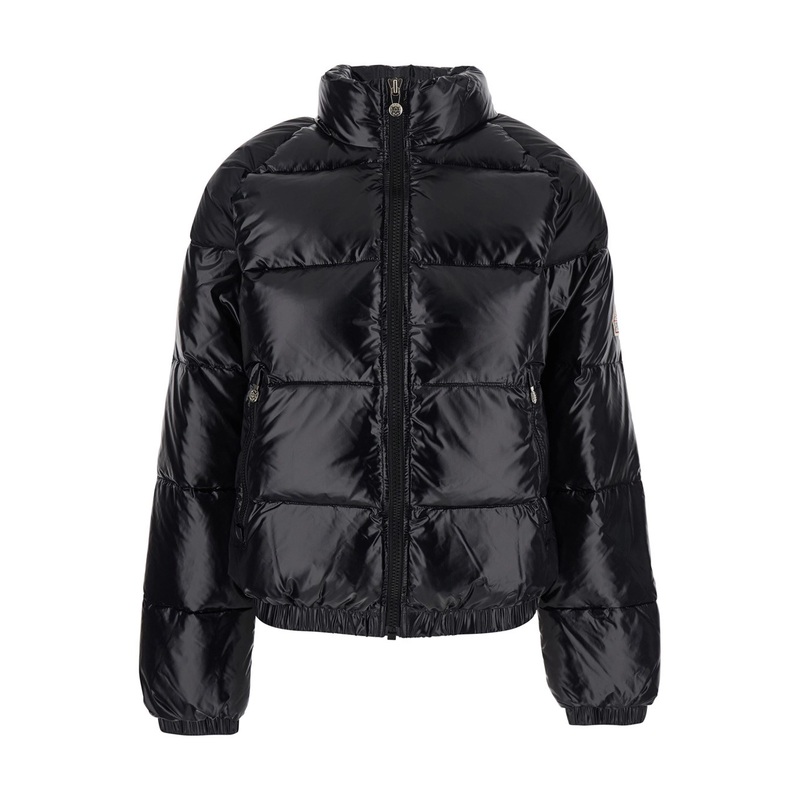 ‘Vintage Mythic’ Black Down Jacket with Stand-Up Collar and Logo Patch on the Sleeve in Tech Fabric Unisex