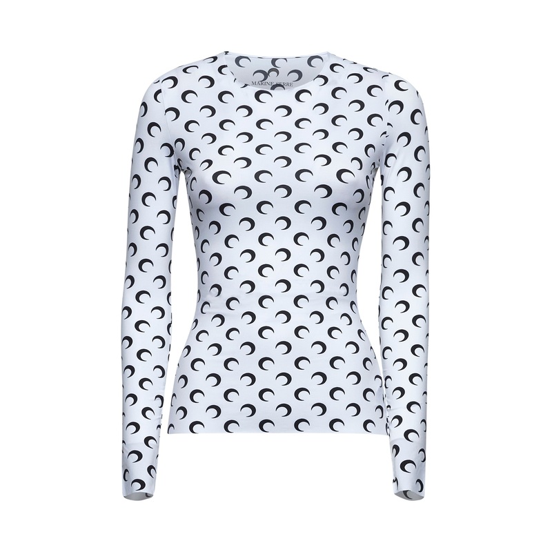 White Moon print jersey top|S|M|L