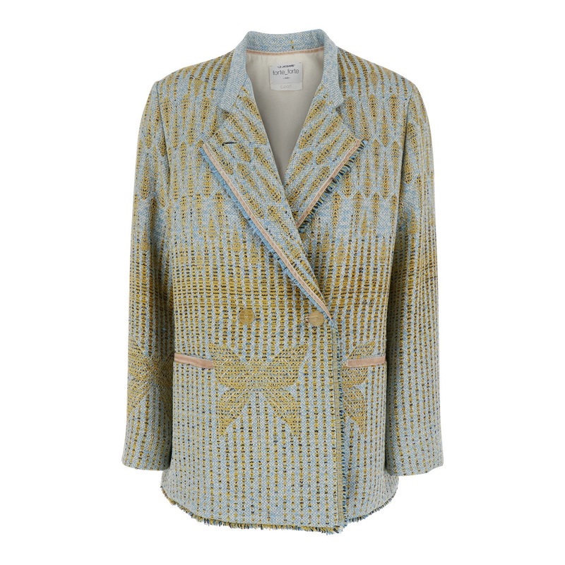 Yellow Jacket with All-Over Pattern and Frayed Edges in Cotton Blend Woman