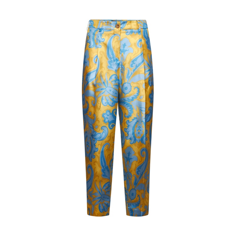 Yellow Paisley print silk trousers