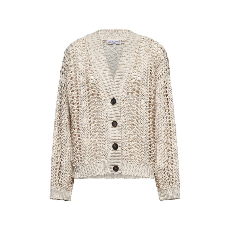 Beige cotton Ribbed Net cardigan