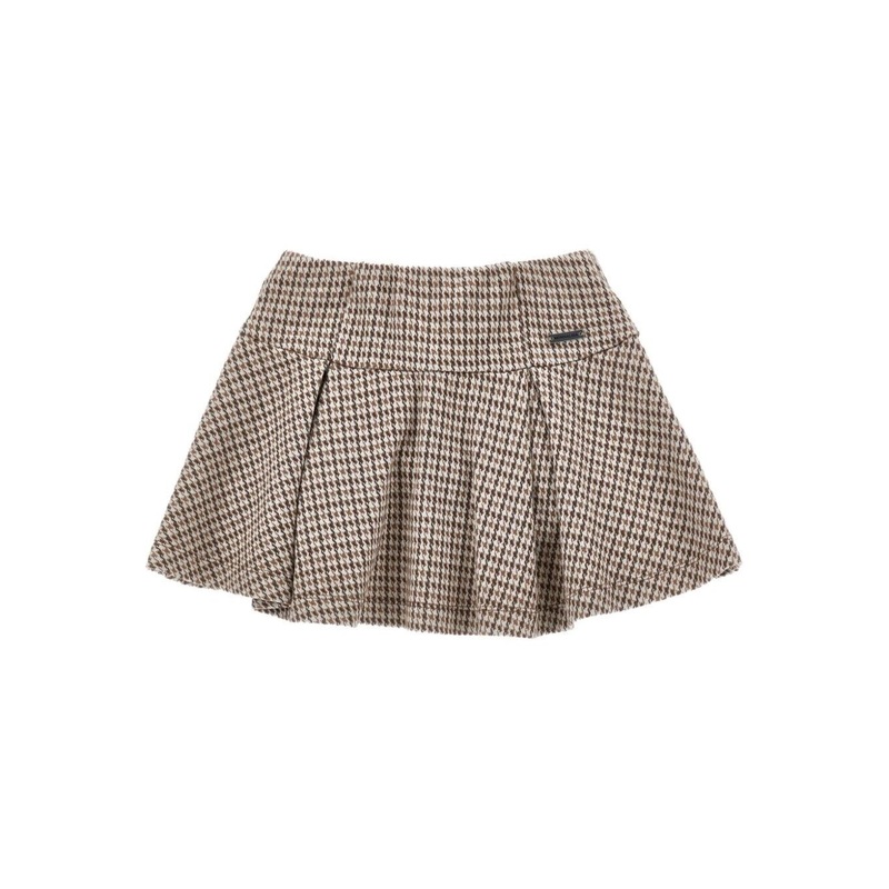 Beige Skirt with Box Pleats and Logo Plaque on the Front in Fabric Girl