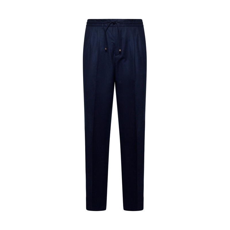 Blue Double-Pleated Wool Trousers