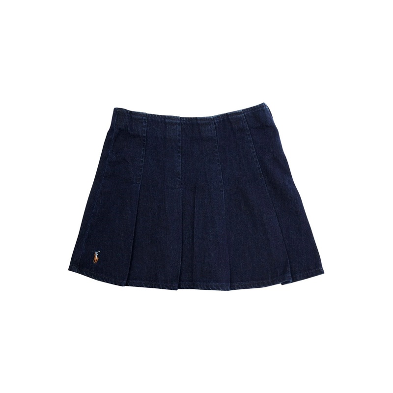 Blue Pleated Skirt with Pony Embroidery on the Front in Denim Girl