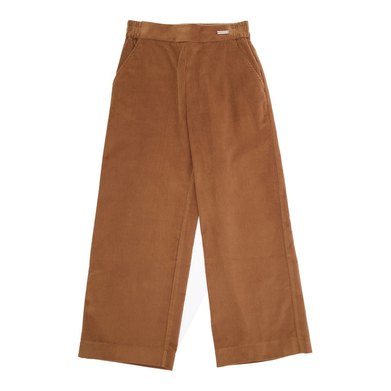 Brown Pants with Rear Elastic Waist and Logo Patch on the Front in Corduroy Girl