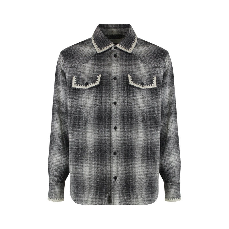 Checked Wool-Blend Long-Sleeve Shirt