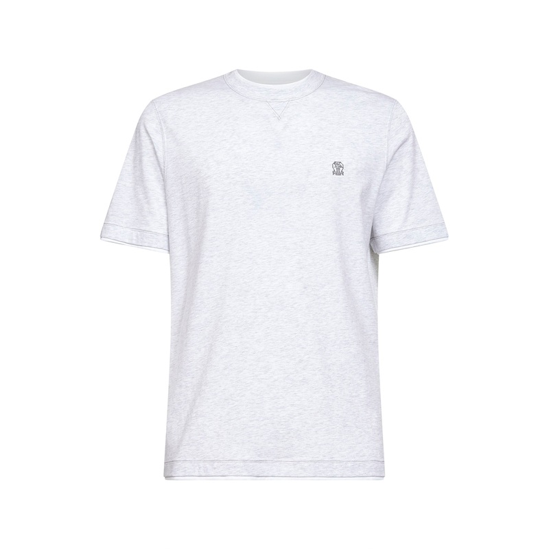 Grey Faux-Layering Logo Crewneck T-Shirt