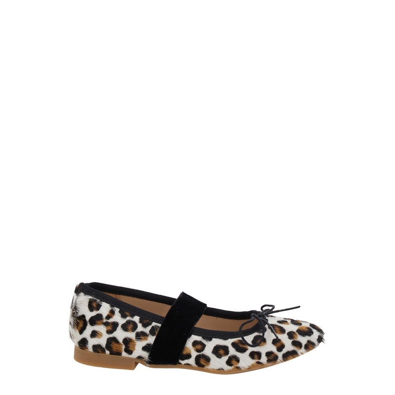 Multicolor Ballet Shoes with Adjustable Strap Closure and All-Over Leopard Motif in Fabric Girl
