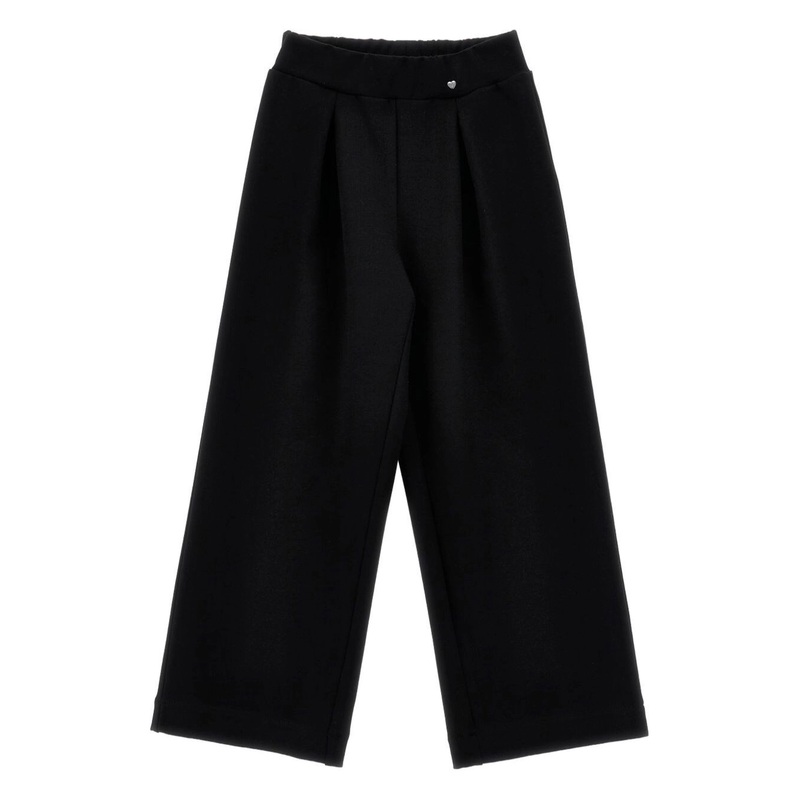 Pantaloni con Vita Elasticizzata e Cuore sul Fronte in Cotone Neri Bambina