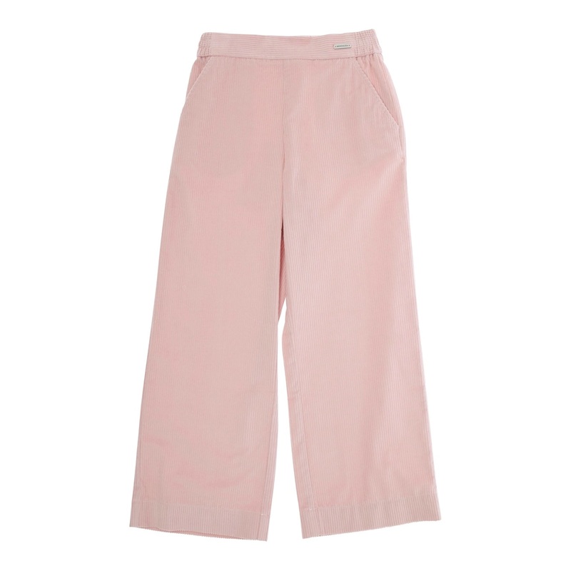 Pink Pants with Rear Elastic Waist and Logo Patch on the Front in Corduroy Girl