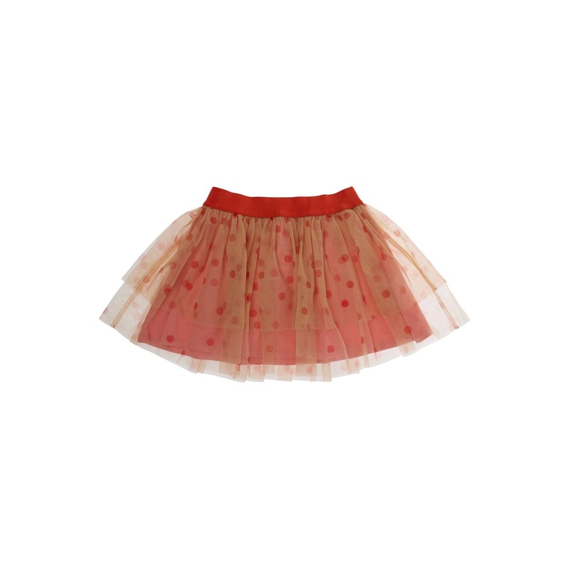 Pink Skirt with Layered Tulle and All-Over Polka-Dot Motif in Tech Fabric Girl