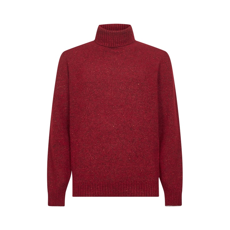Red Alpaca-Blend Flecked Turtleneck Sweater