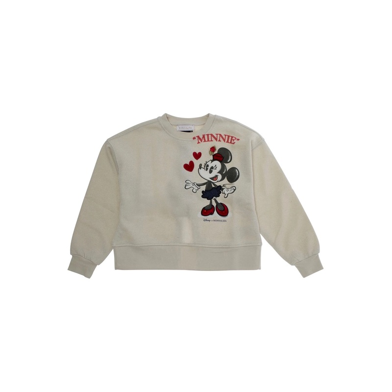 White Crewneck Sweatshirt with Print on the Front and Cut-Out Detail on the Rear in Cotton Stretch Girl