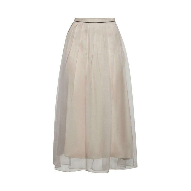White Pleated Midi Shiny Waistband skirt