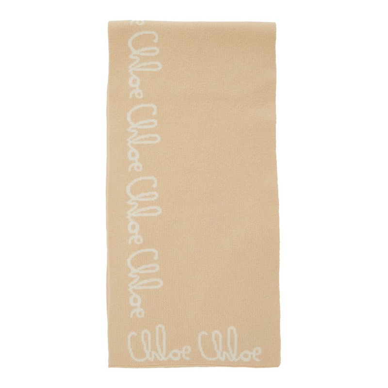 Beige Scarf with Logo Lettering in Cotton Blend Girl