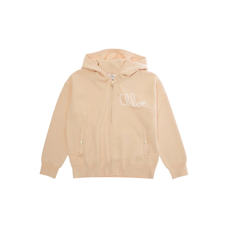 Beige Sweatshirt with Fixed Hood and Logo Lettering on the Front in Cotton Blend Girl