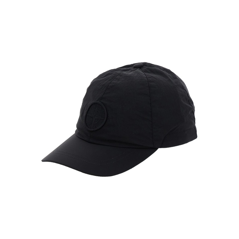 Black Baseball Cap with Tonal Logo Patch in Nylon Boy