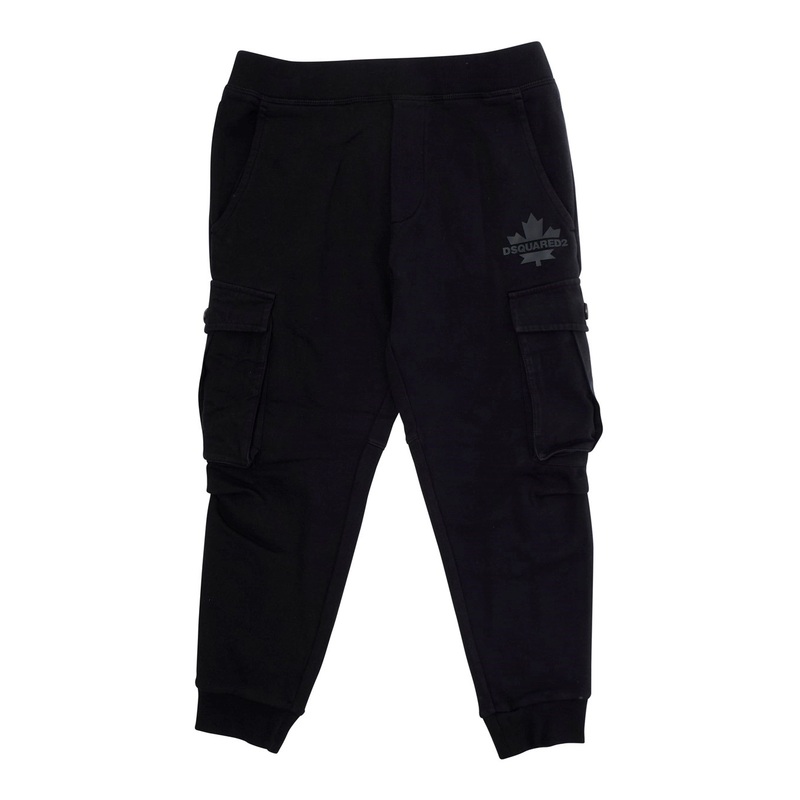 Black Cargo Trousers with Patch Pockets and Logo in Cotton Boy