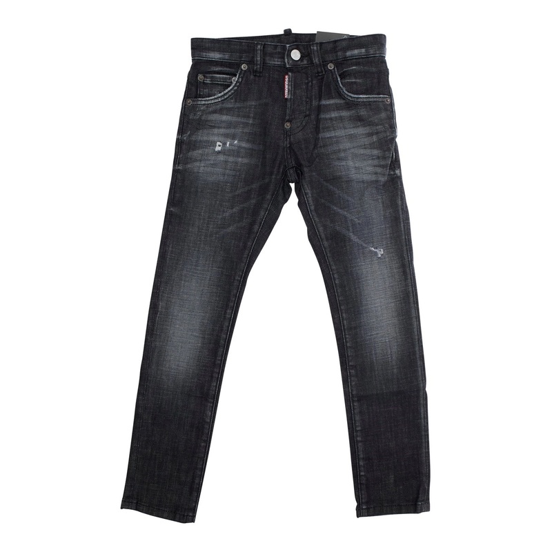 Black Five-Pocket Jeans with Logo Patch on the Back in Denim Boy
