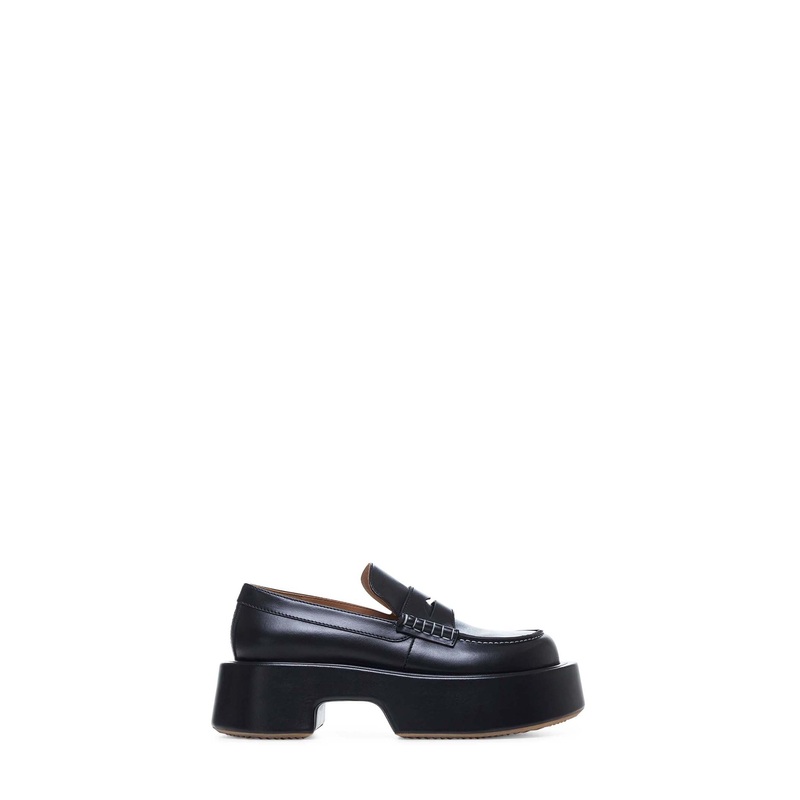 Black leather platform loafers
