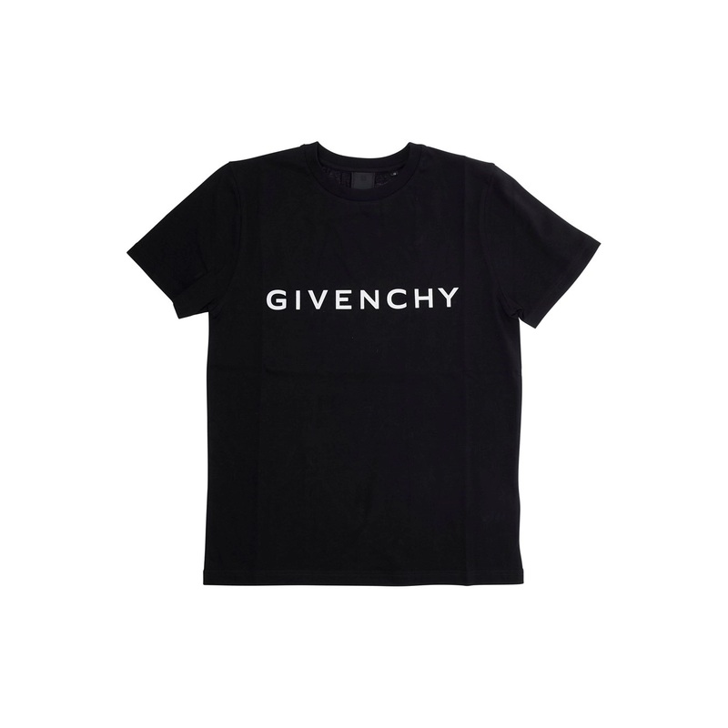 Black T-Shirt with Logo Lettering on the Front in Cotton Boy