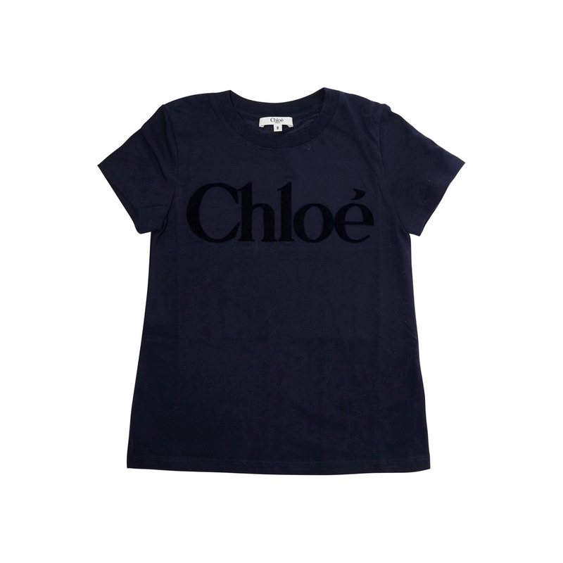 Blue Crewneck T-Shirt with Logo Lettering on the Front in Cotton Girl