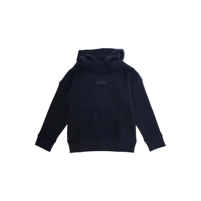 Blue Sweatshirt with Honeycomb Inserts and Embroidered Logo in Cotton Boy