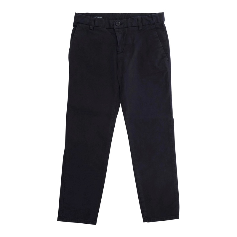 Blue Trousers with Belt Loops and Logo Plate on the Back in Cotton Boy