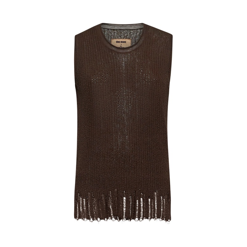 Brown cotton and silk knit top