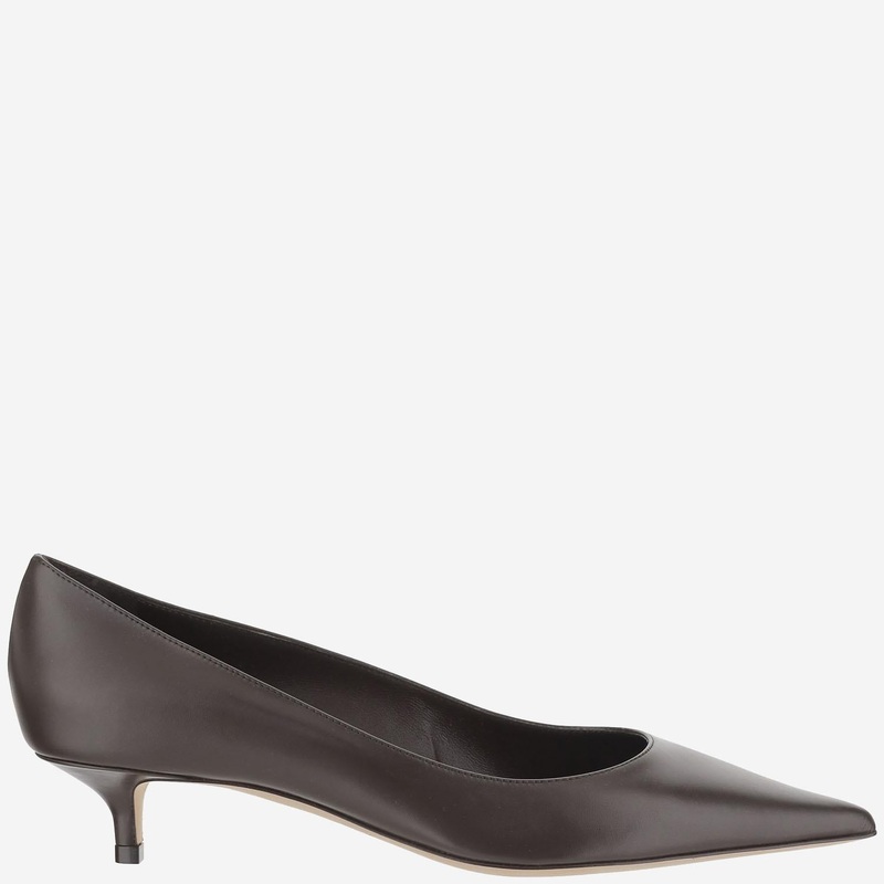 Brown Leather Pointed-Toe Pumps