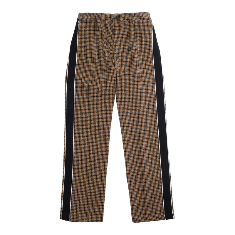 Brown Pants with All-Over Check Motif and Logo Patch on the Rear in Wool Blend Boy